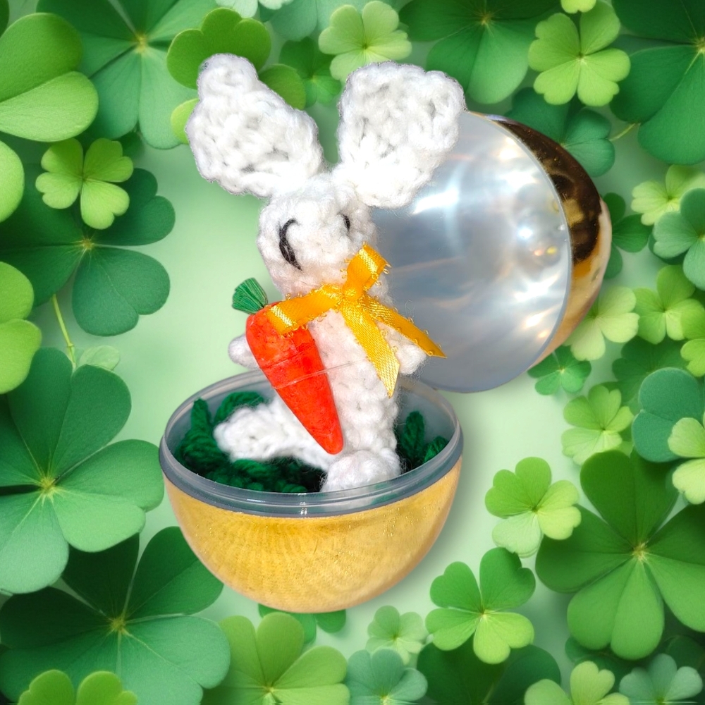 Handmade Crochet Mini Easter Bunny in Golden Egg